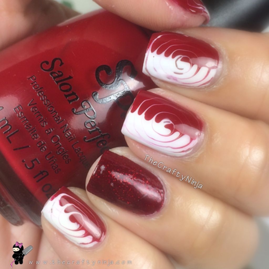 Red And White Spiral Nail Art Idea