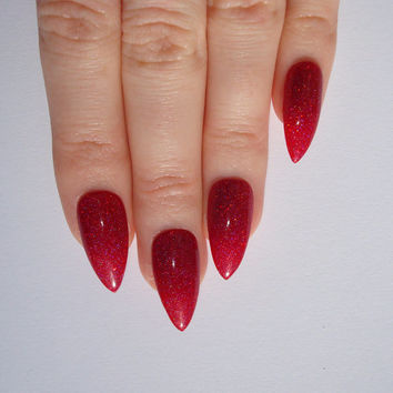 Red Gel Stiletto Nail Art Design Idea