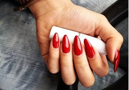 Red Glossy Stiletto Nail Art Design