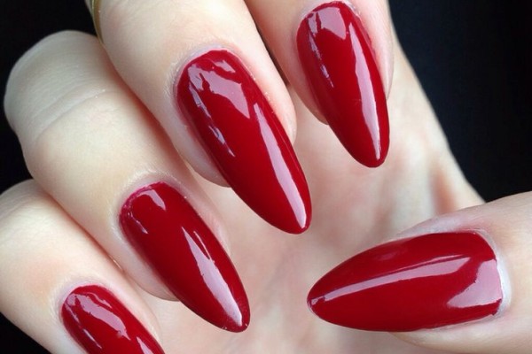Red Glossy Stiletto Nail Design