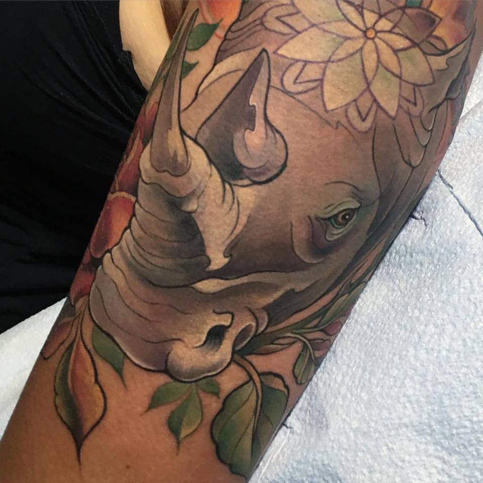 Rhino Head Tattoo by Melissa Fusco