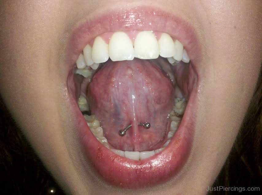 Rongue Frenulum Piercing With Curved Barbell