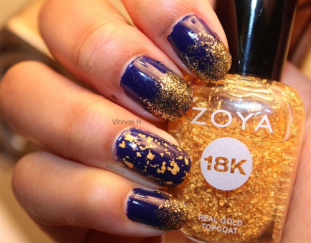 Royal Blue And Gold Glitter Nail Art