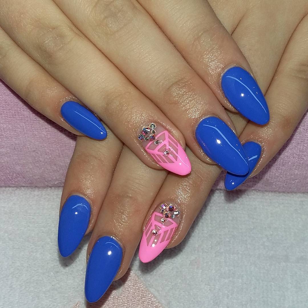 Royal Blue And Pink Prom Nail Art Design Idea