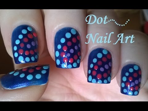 Royal Blue Base Nails With Polka Dots Nail Art