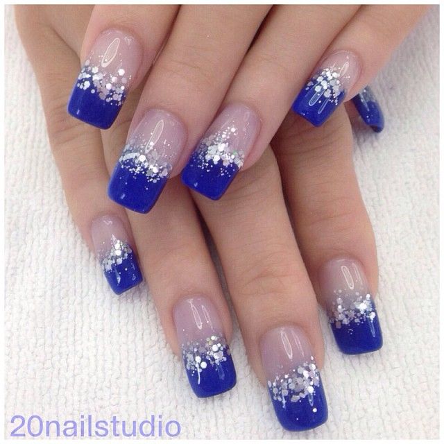 Royal Blue With Silver Glitter Nail Art By 20nailstudio