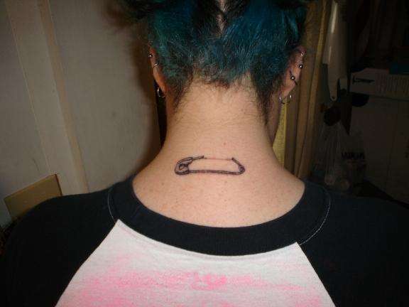 Safety Pin Back Neck Tattoo For Girls