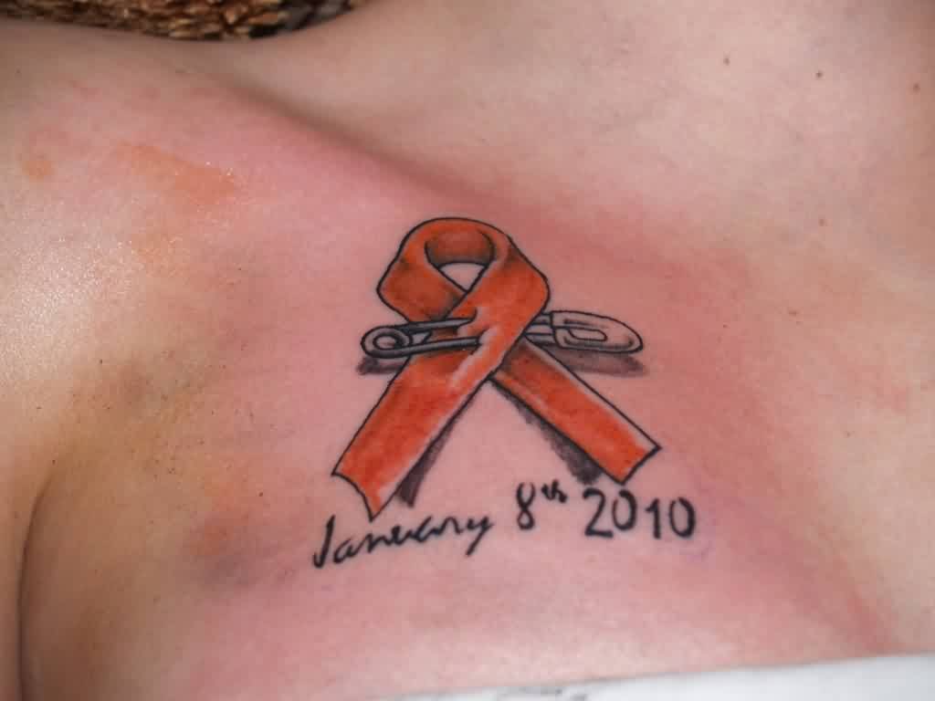 Safety Pin Ripped Red Ribbon Tattoo