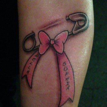 Safety Pin With Ribbon Tattoo