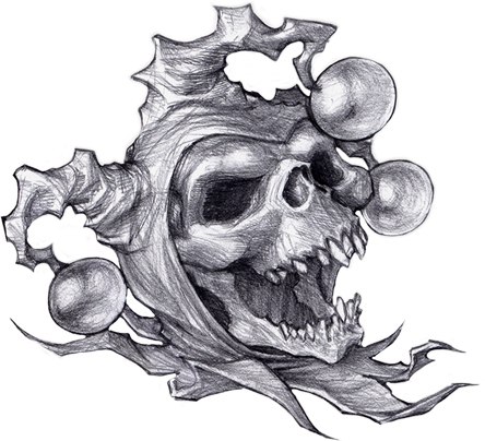 Scary Grey Ink Death Jester Skull Tattoo Stencil