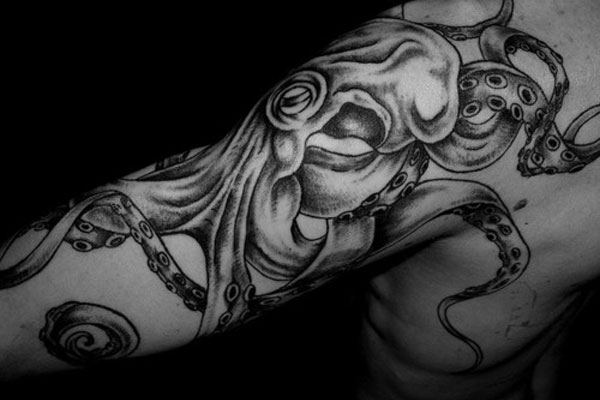 Scary Sea Creature Octopus Tattoo On Half Sleeve