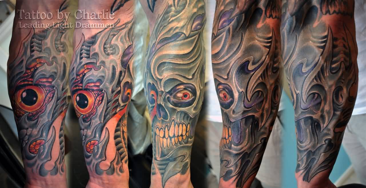 Scary Skull Biomechanical Tattoo By Gettattoo