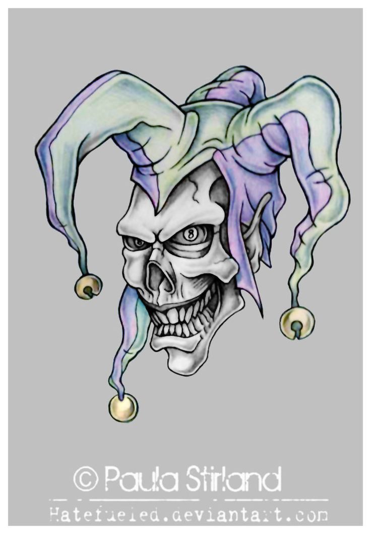 Scary Skull Wearing Jester Cap Tattoo Design