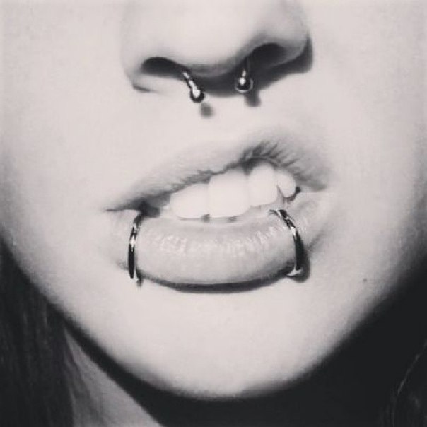 Septum And Snake Bites Piercing With Silver Rings