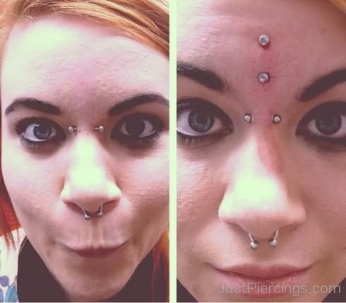 Septum Piercing With Circular Barbell And Vertical Third Eye Piercing