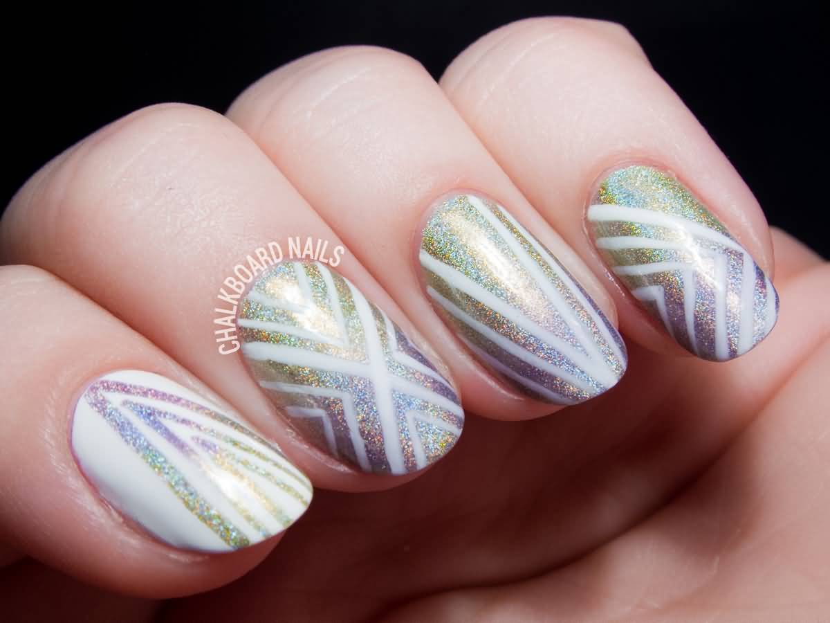 Shimmer Holographic Stripes Nail Art