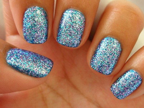 Silver And Blue Glitter Nail Art