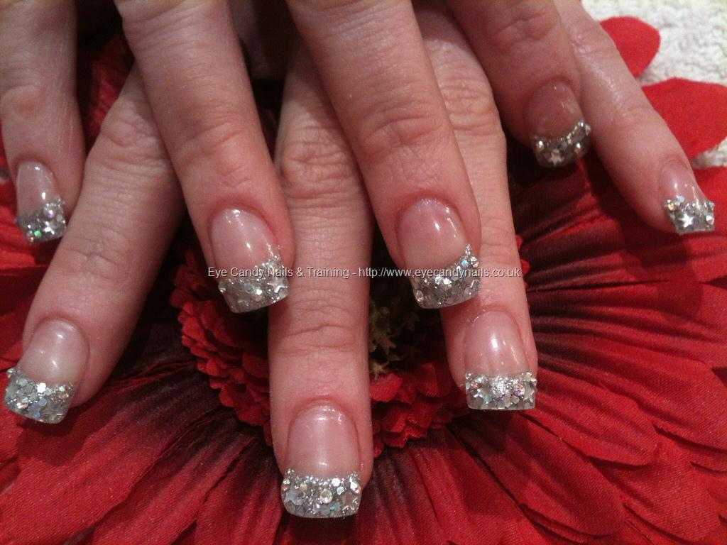 Silver Bling Glitter French Tip Nail Design