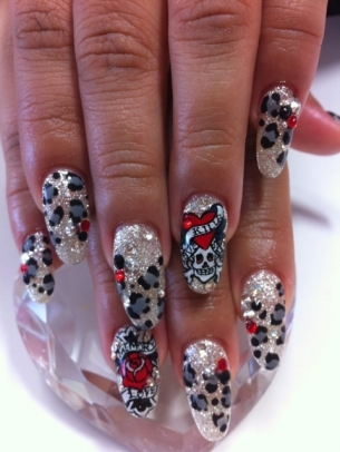 Silver Glitter Leopard Print Nail Art Design Idea