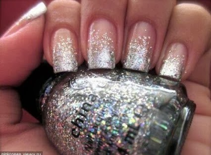 Silver Glitter Tip Nail Design Idea