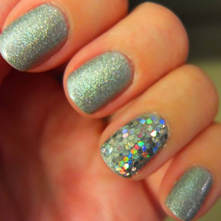 Silver Holographic Nail Art
