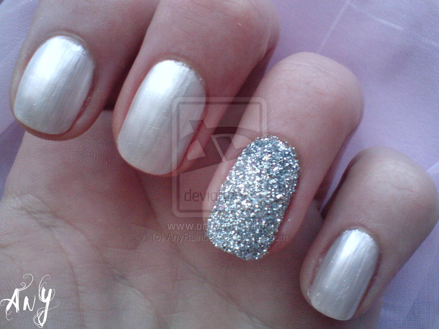 Silver Nails With Accent Glitter Nail Art