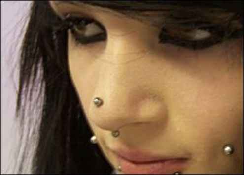 Silver Studs Cheeks And Rhino Piercing For Girls