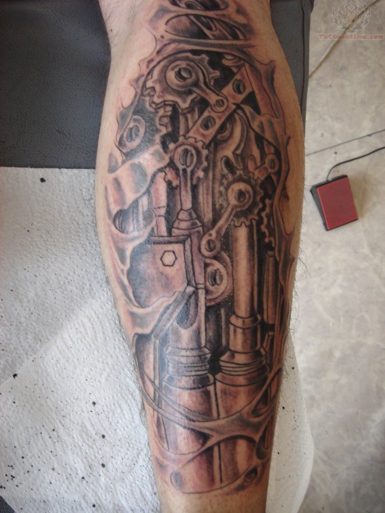 Simple 3D Mechanical Gears And Engine Tattoo