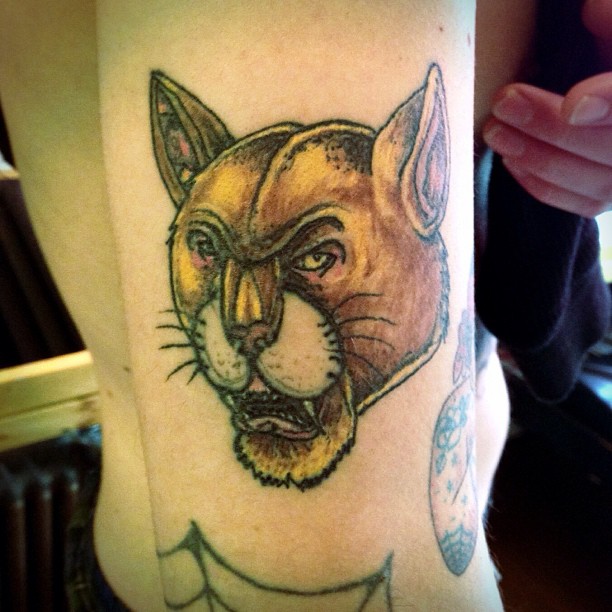 Simple Angry Puma Head Tattoo By Mike