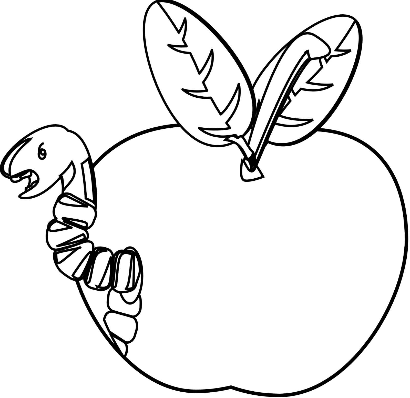 Simple Black And White Worm In Rotten Apple Tattoo Design
