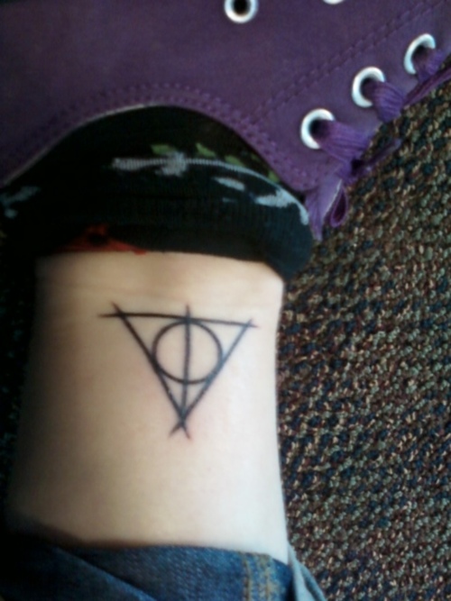 Simple Deathly Hallows Ankle Tattoo