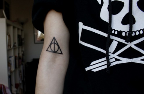 Simple Deathly Hallows Tattoo On Bicep