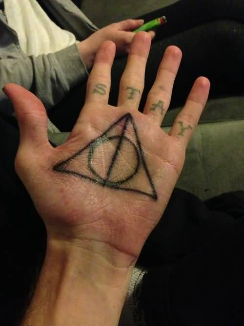 Simple Deathly Hallows Tattoo On Hand