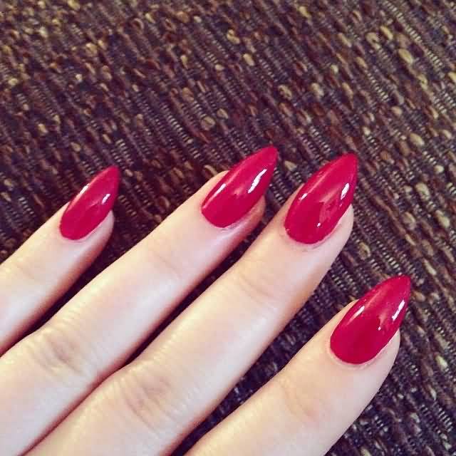 Simple Glossy Pink Stiletto Nail Art Design