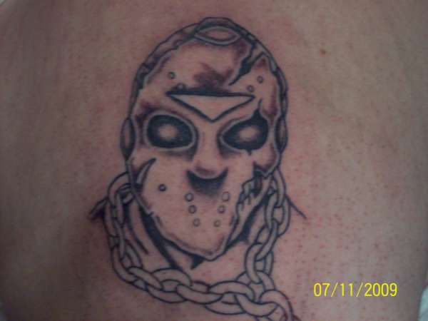Simple Grey Ink Jason With Chain Tattoo