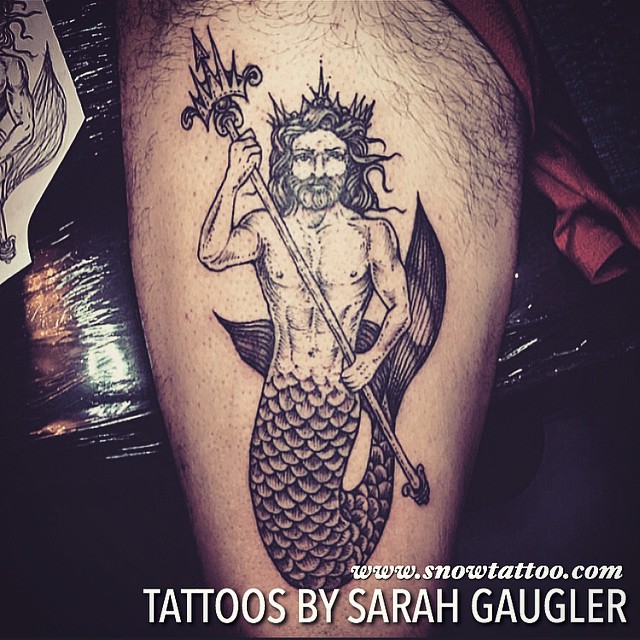 Simple Poseidon Merman Sea Creature Tattoo By Sarah Gaugler