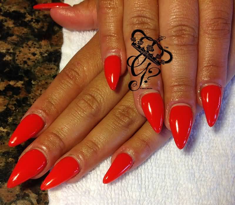 Simple Red Stiletto Nail Art