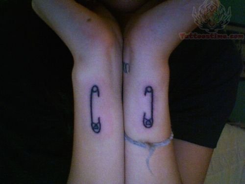 Simple Safety Pin Matching Tattoos On Wrists