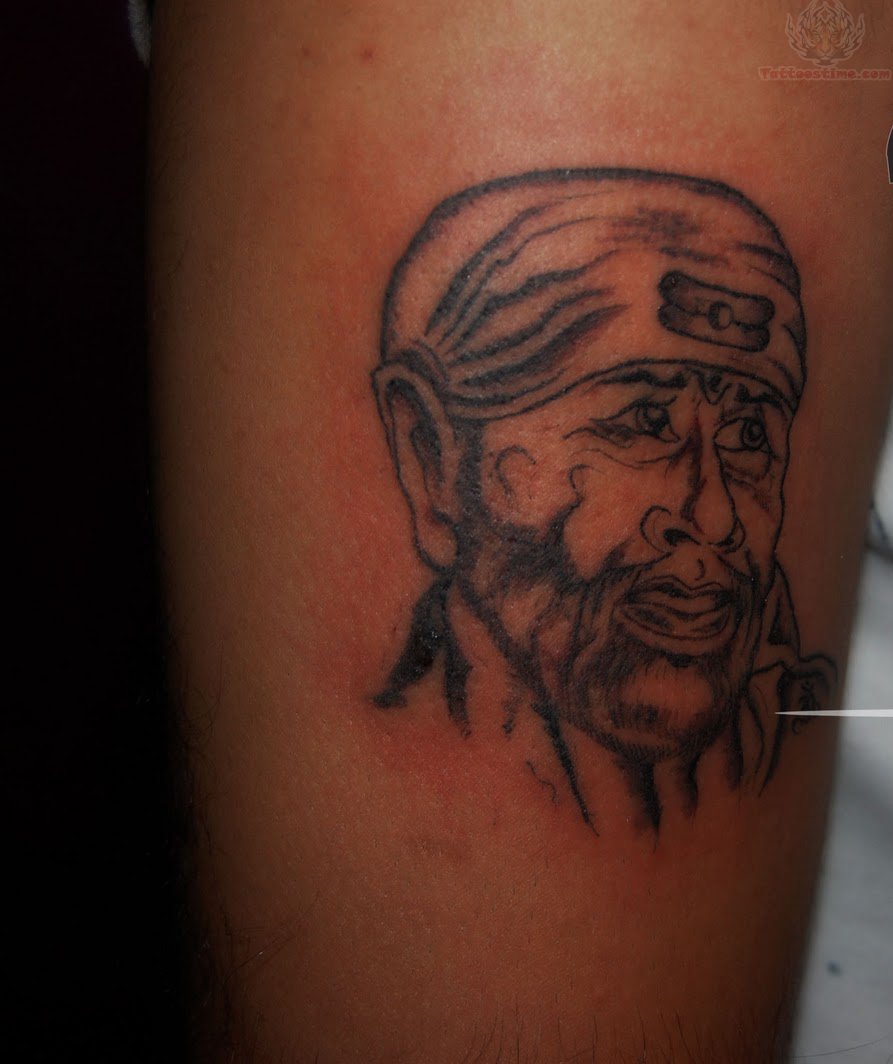Simple Sai Baba Tattoo On Half Sleeve