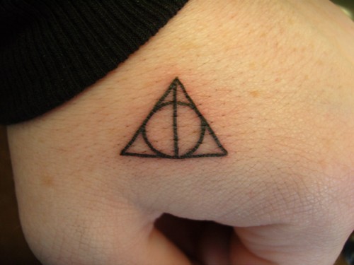 Simple Small Deathly Hallows Hand Tattoo