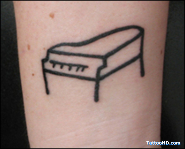Small Black Outline Piano Tattoo