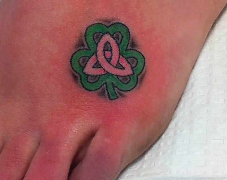 Small Celtic Shamrock Leaf Tattoo On Foot