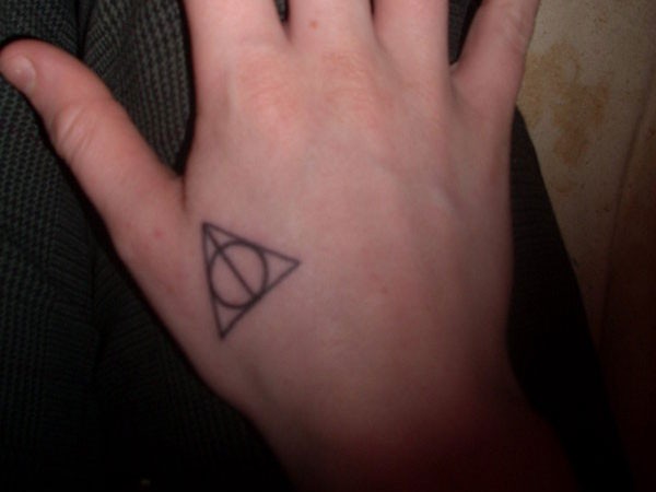 Small Deathly Hallows Tattoo On Hand