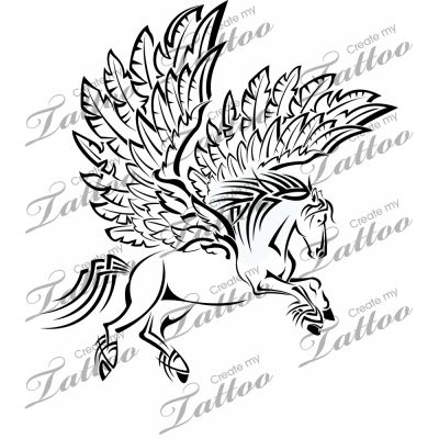 Small Flying Tribal Pegasus Tattoo Stencil