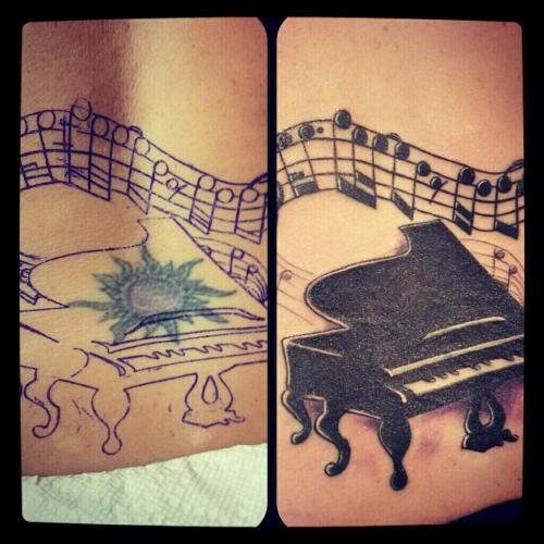 Small Grand Piano With Music Notes Tattoo