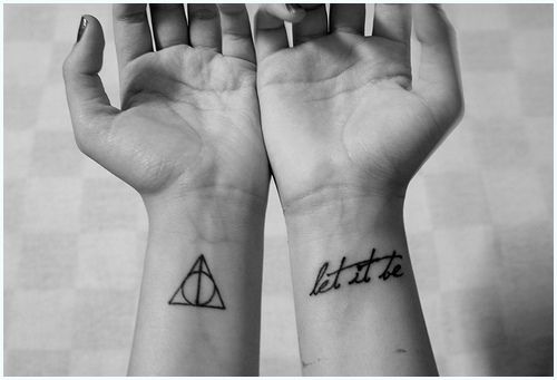 Small Hallows With Let It Be Words Tattoos On Both Wrist