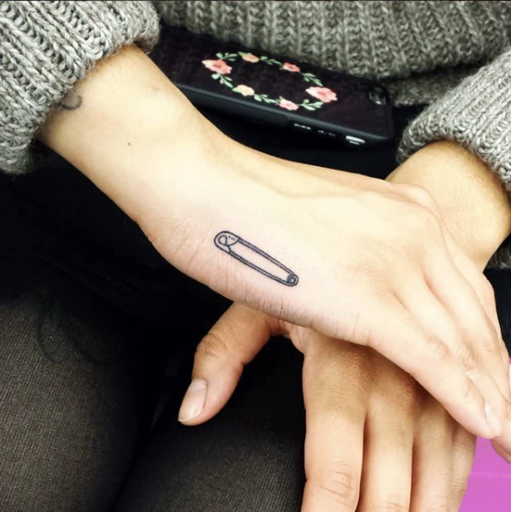 Small Safety Pin Tattoo On Hand