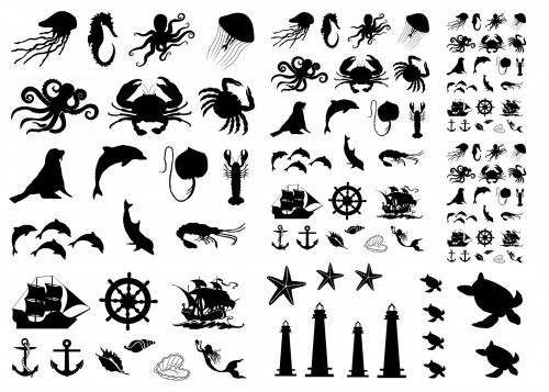 Small Sea Creatures Tattoo Samples Set
