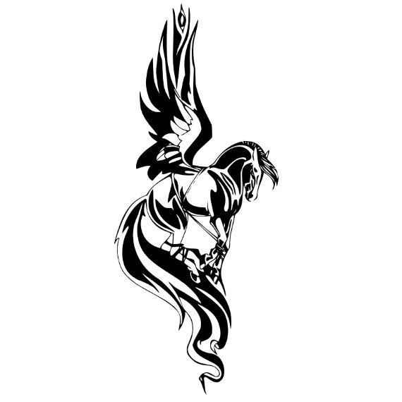 Small Tribal Pegasus Tied With Rope Tattoo Stencil