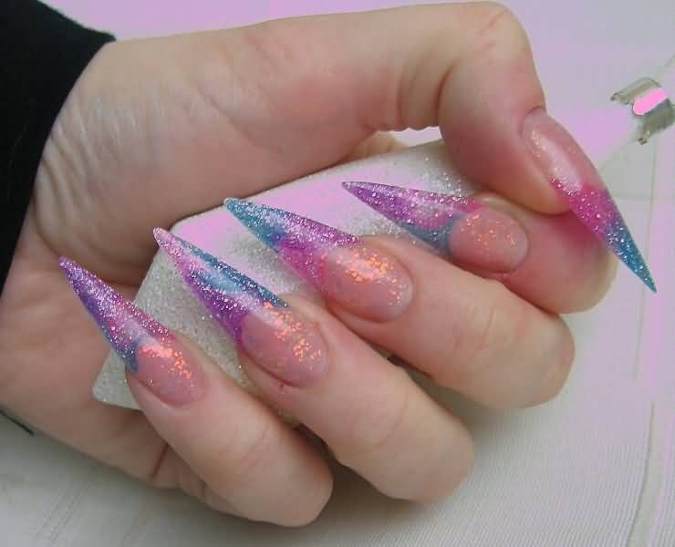 Sparkle Multicolored Stiletto Nail Art